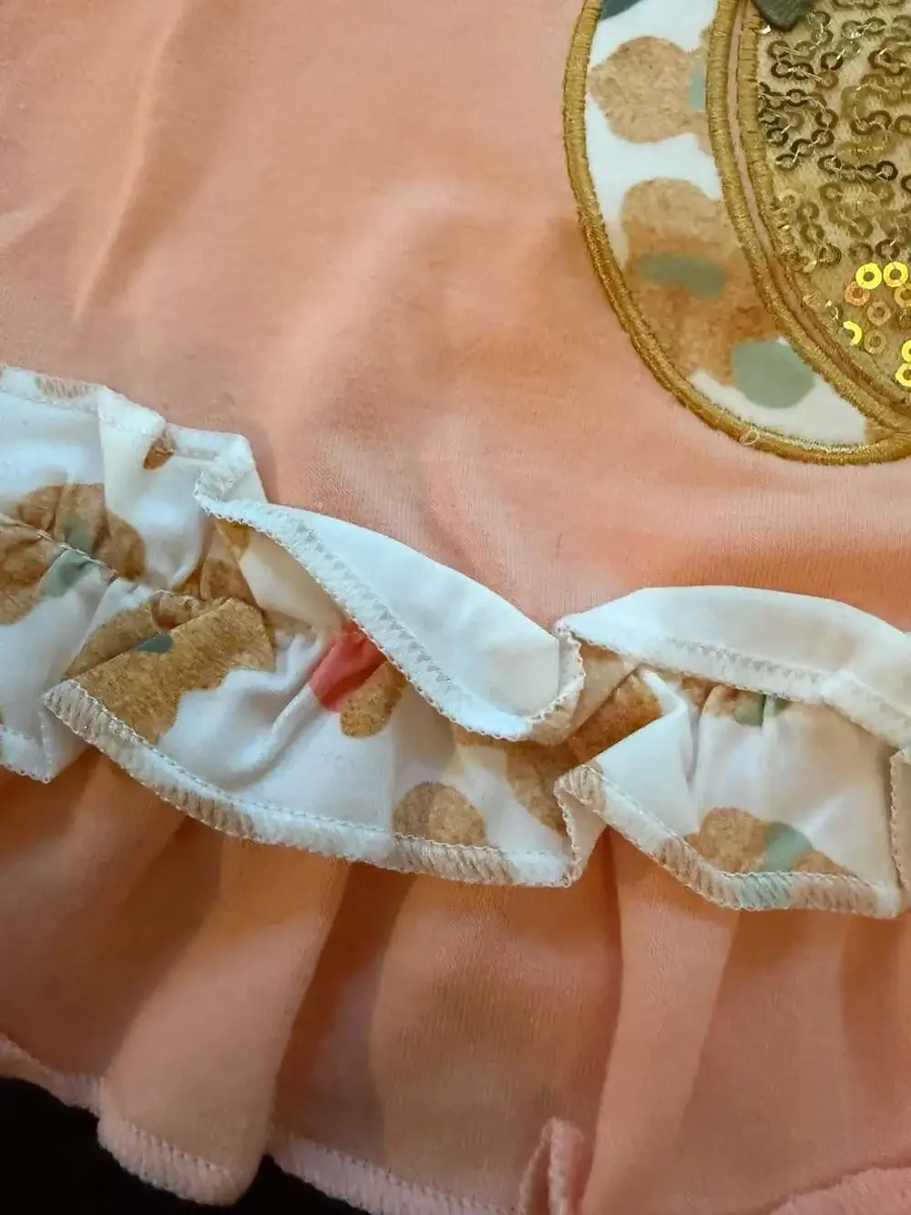 Clothing Peach & Gold Sequin Leopard Pumpkin Ruffle Outfit
